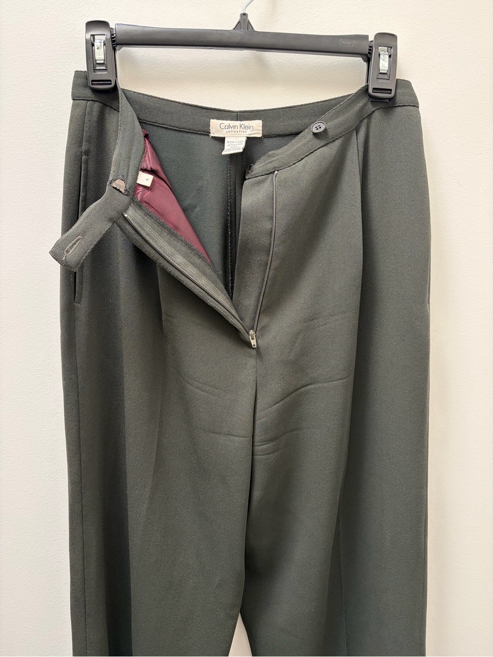 Calvin Klein Collection Vintage 90s Green Pleated Wool Blend Trouser Size 6 - Picture 4 of 8